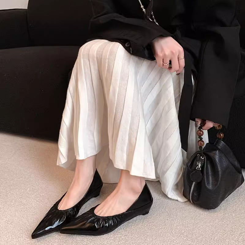 Sheepskin Sexy Pointed Pleated Soft Pumps Shallow Mouth Women's Fashion Shoes