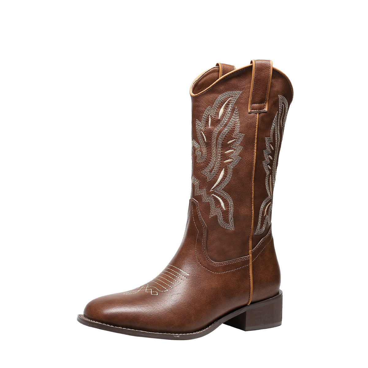 Women's Thick Bottom Chunky Cowboy Retro Stretch Women's Leather Boots