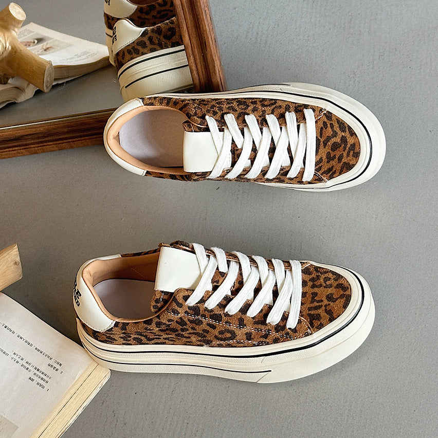 Women's Top Layer Cowhide Board Fashionable Leopard Print Fashion Women's Sports Shoes