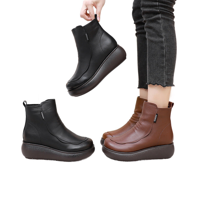 Women's Plus Veet Thermal Mom Round Toe Side Women's Leather Boots