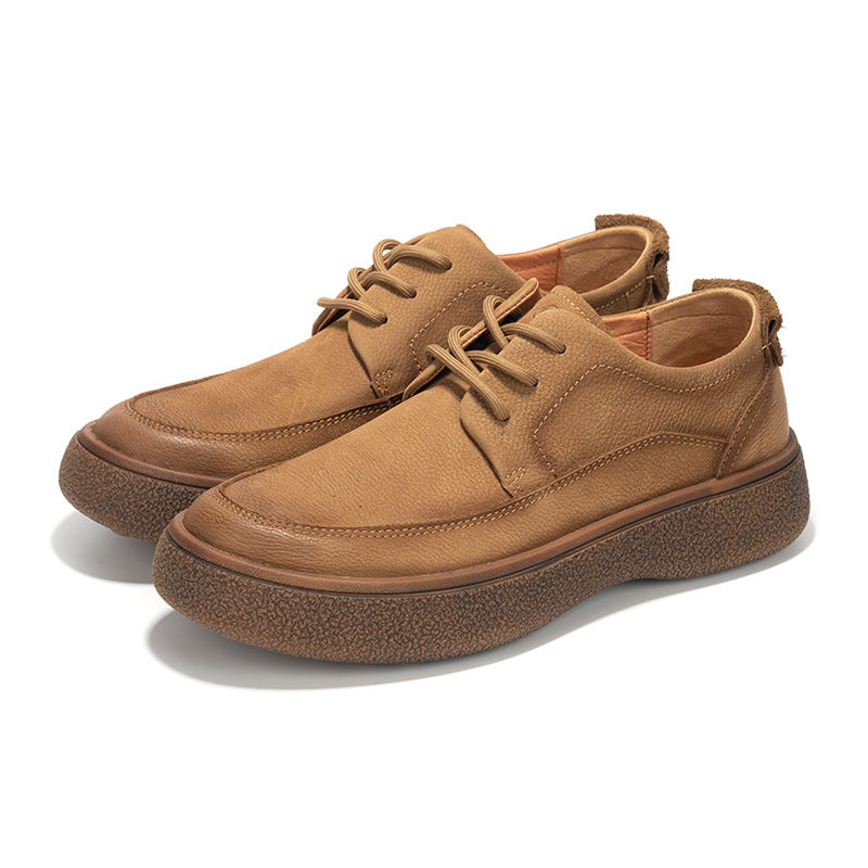 Men's Layer Cowhide Soft Bottom Surface Breathable Genuine Retro Lace Men's Casual Leather Shoes