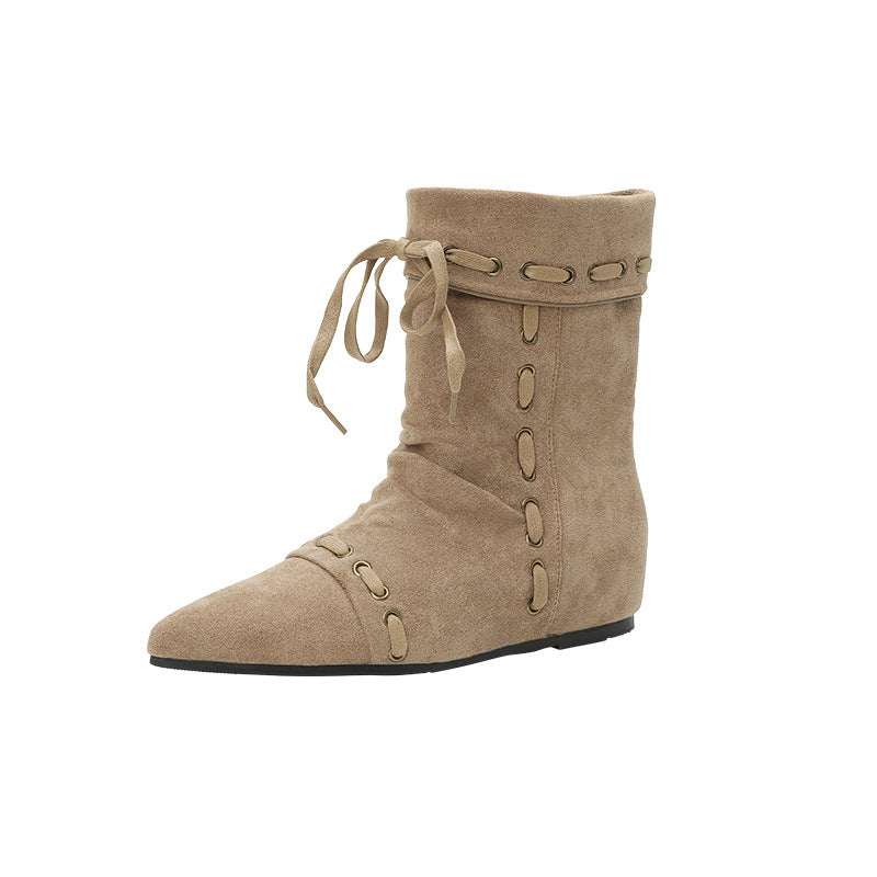 Women's Increasing Insole Western Pointed Toe Flat Ankle Fashion Not Tired Women's Leather Boots