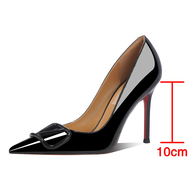 Women's Red Bottom V Buckle Pumps Shallow Mouth All-inclusive Stiletto High Women's Fashion Shoes