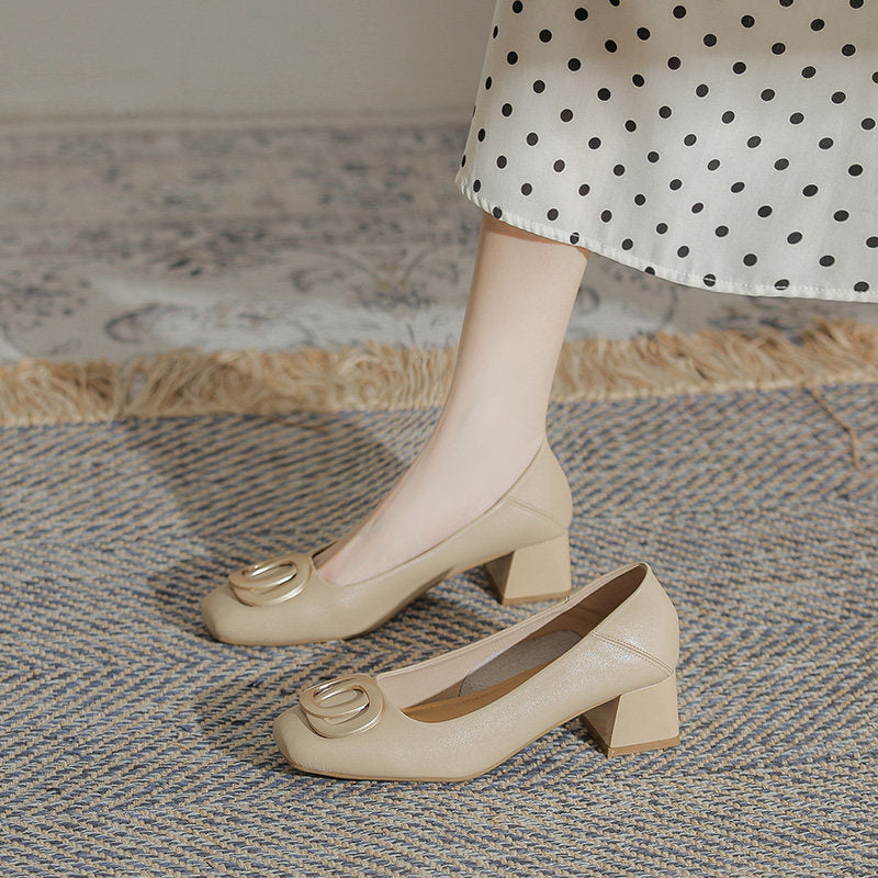 Women's Genuine Glove French Style Low-cut Square Toe Soft Women's Fashion Shoes