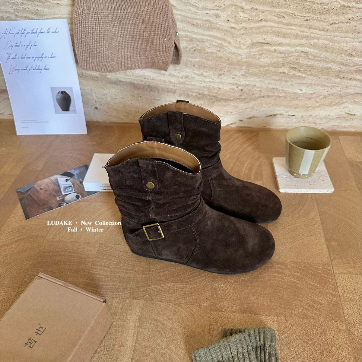 Women's Style Two-way Thin Low-cut Fashion Slip-on Women's Leather Boots