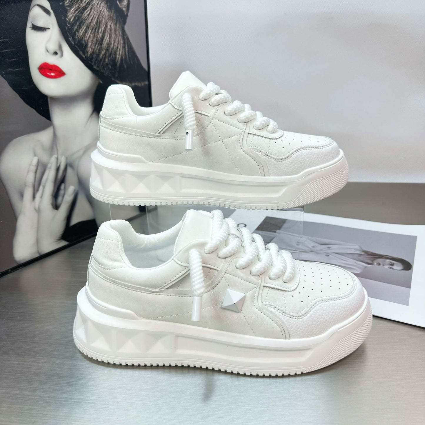 Genuine Yellow Rivet Platform Fashion White Sports Casual Shoes