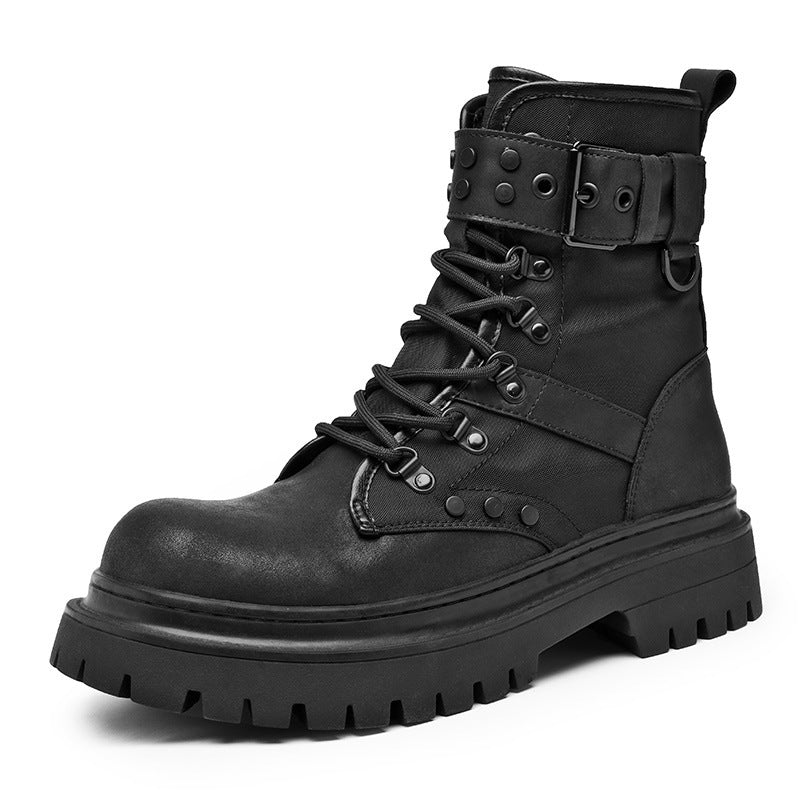 Women's & Men's Autumn Black Worker Platform Motorcycle Height Boots