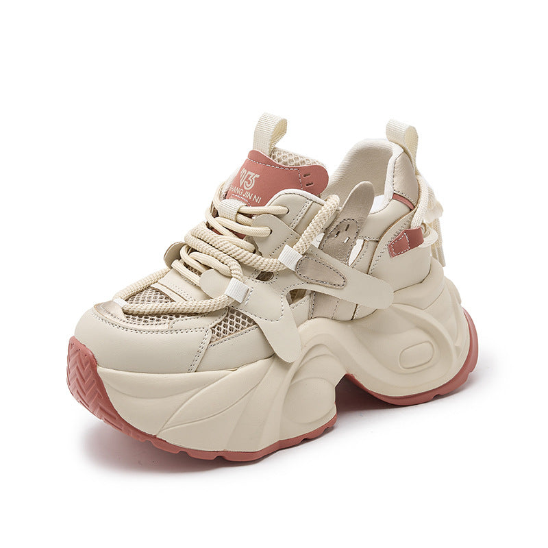 Women's Dad Summer Mesh Surface Hollowed Fashionable Platform Height Increasing Women's Sports Shoes