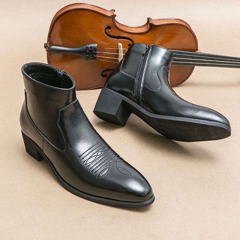 Men's Fashion Pointed High Chelsea Height Increasing Men's Leather Boots