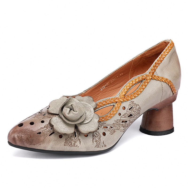 Women's Polished Pointed Toe Chunky Hole Elegant Heels