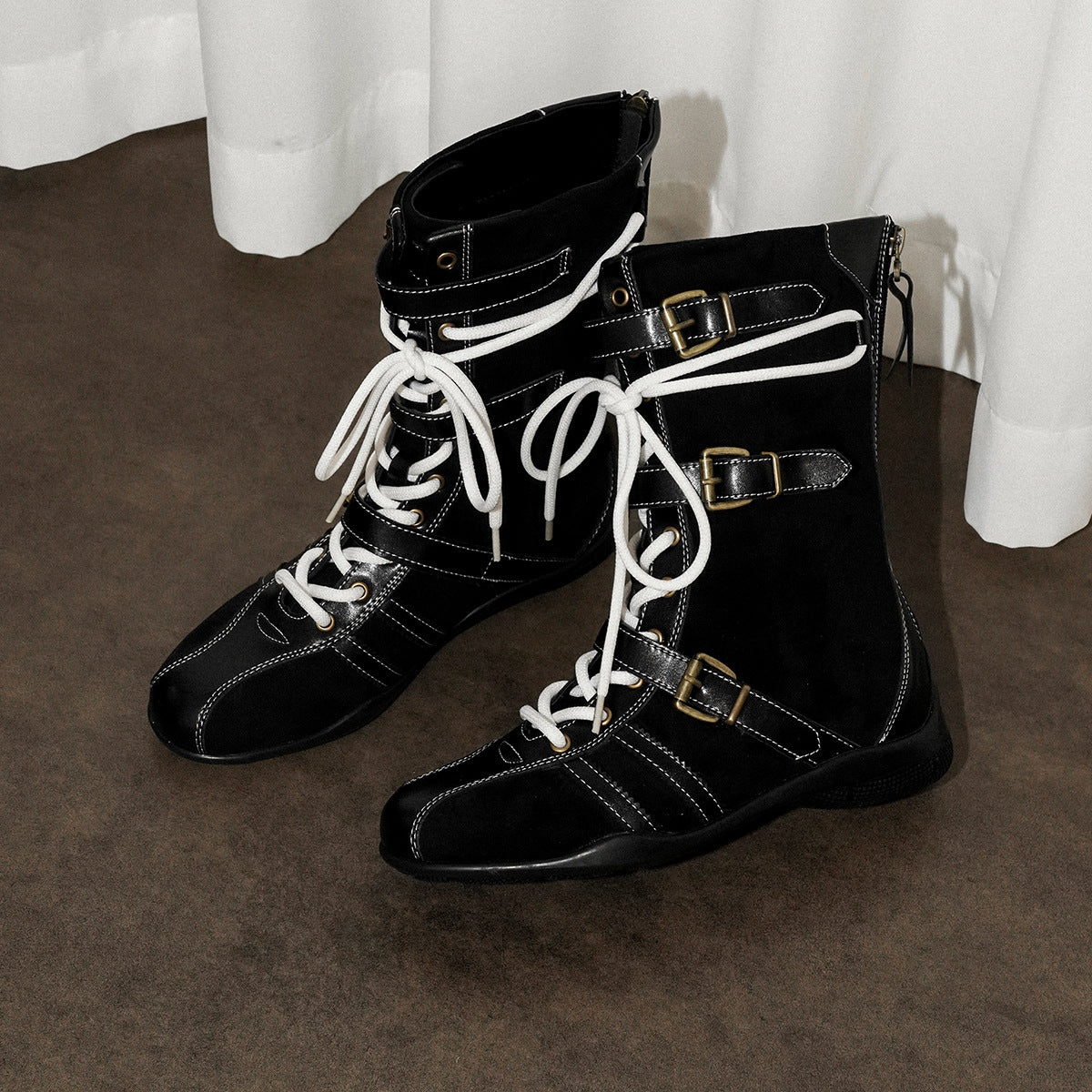 Version Height Increasing Insole Vintage Genuine Boxing Female Niche Belt Boots