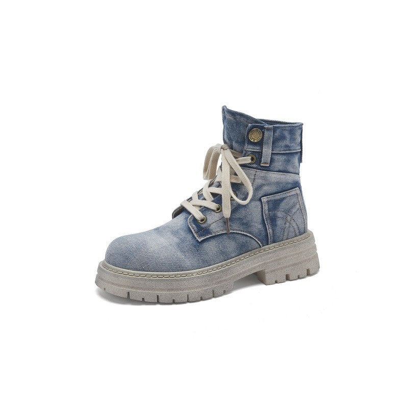 Women's Increasing Insole Denim Martin Spring Thick Boots