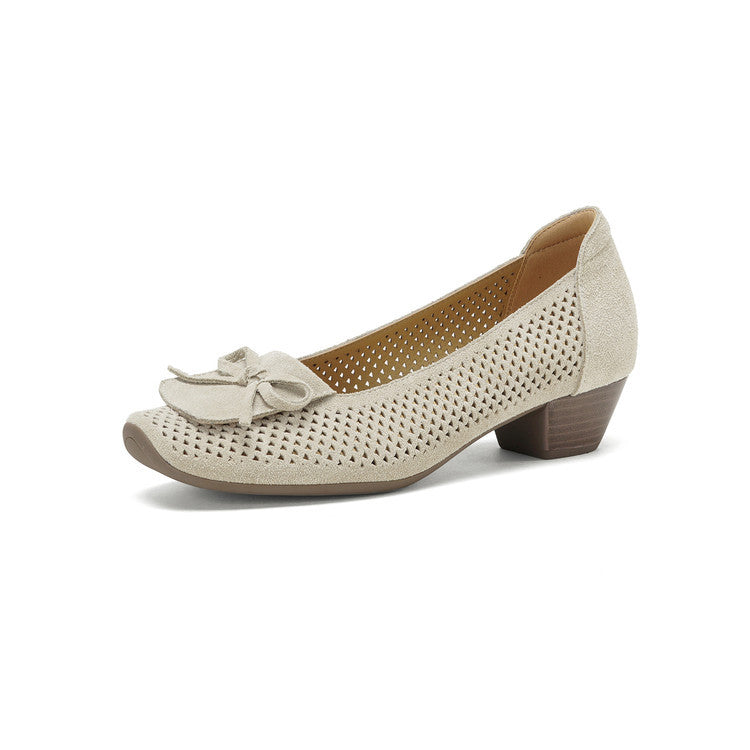 Women's Low-cut Chunky Ballet Spring Bow Hollow Women's Fashion Shoes