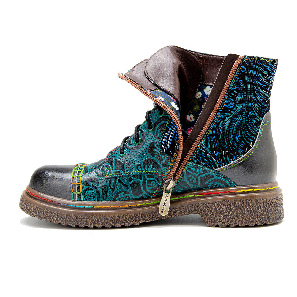 Hand-rub Color Printing Stitching Comfortable Flat Boots