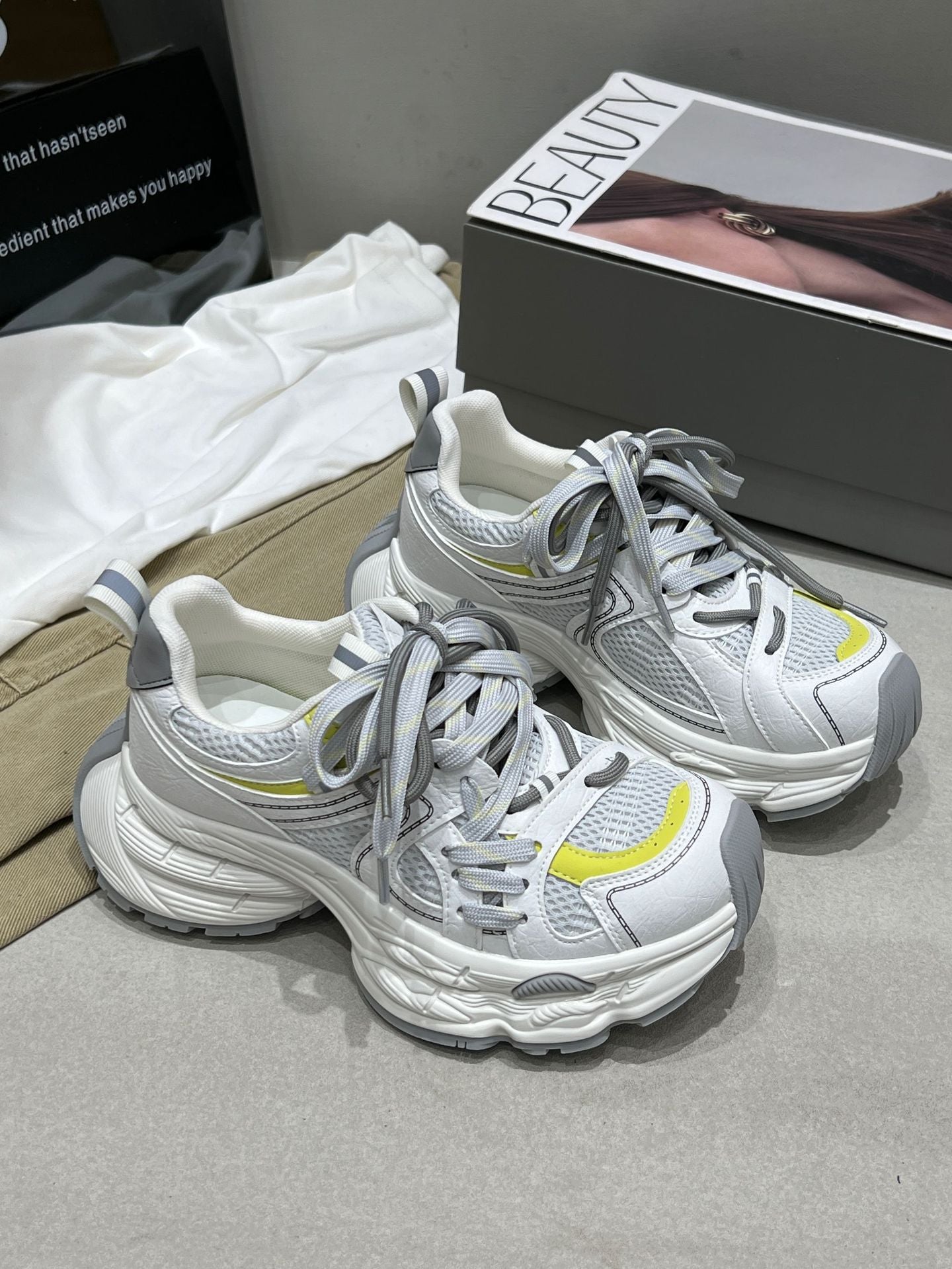 Women's Clunky Spring Mesh Stitching Breathable Lightweight Casual Shoes