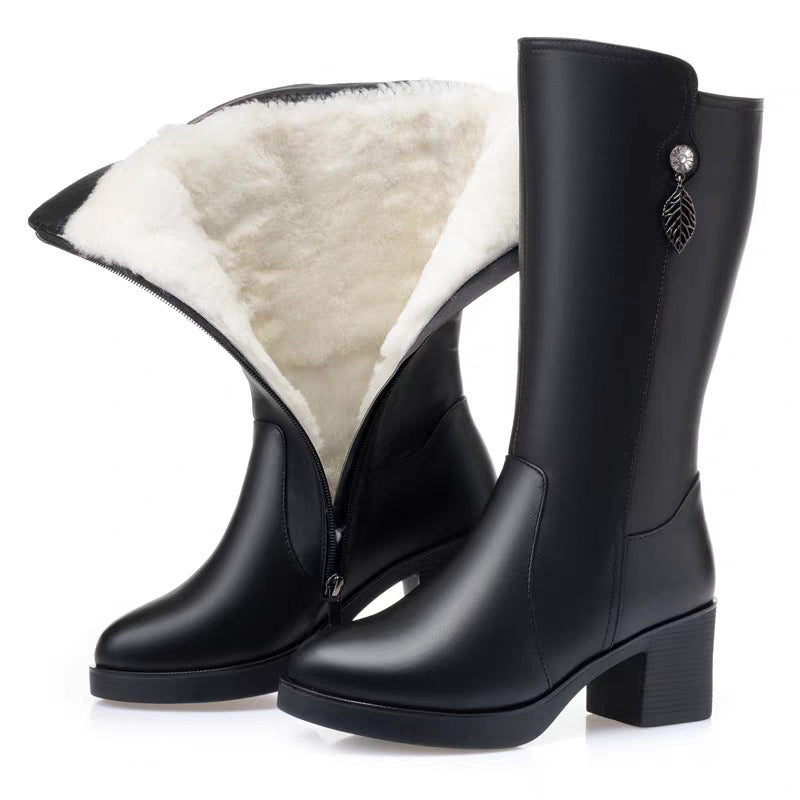 Women's Genuine Middle Tube Female Mother Cotton Short Thick Soft Bottom Boots