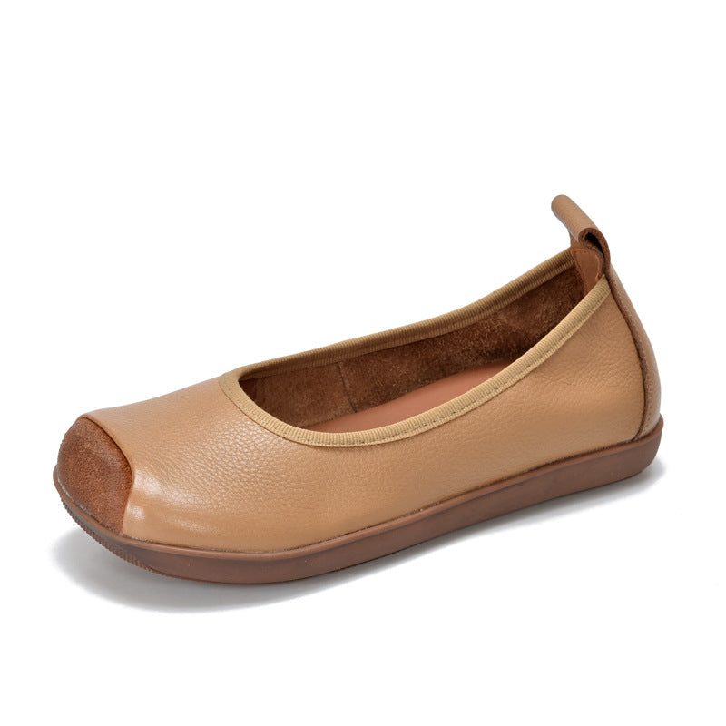 Women's Retro Artistic Square Toe Shallow Mouth Leather Shoes