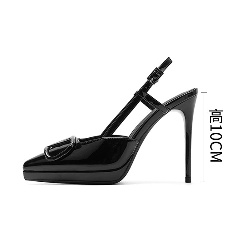 Women's Elegant V Buckle Closed Toe Back Empty Summer High Heeled Sandals