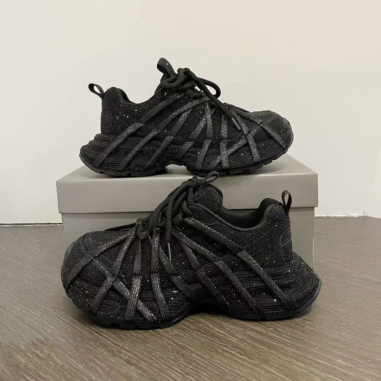 Women's Korean Style Platform Dad Full Diamond Sports Casual Shoes