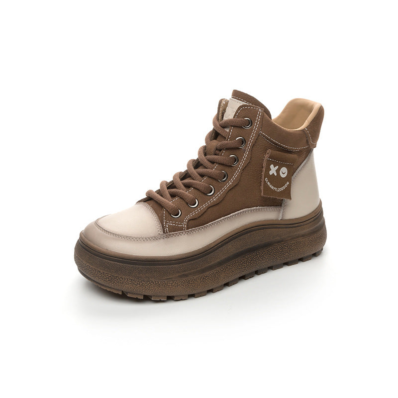 Genuine Full Cowhide Thick Retro Easy Matching Women's Leather Boots