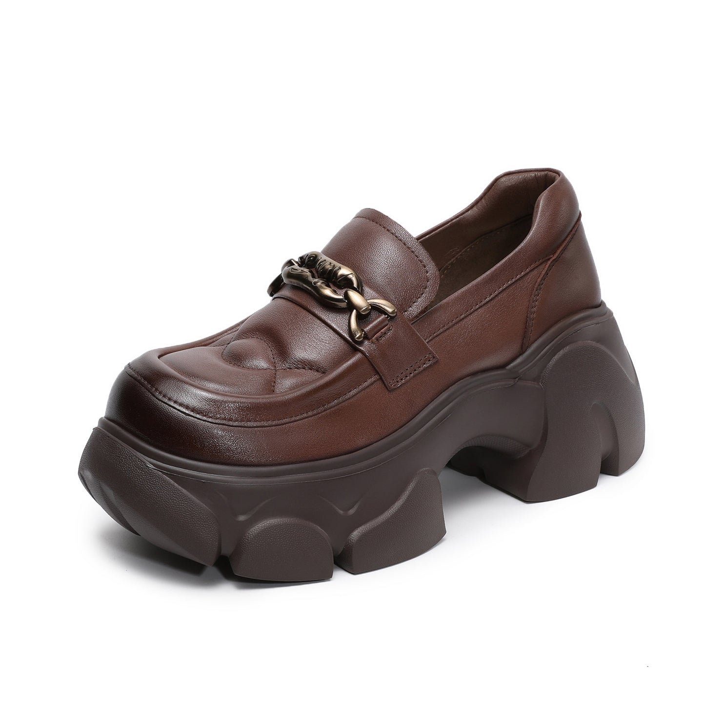 Women's British Platform Autumn Small Heightened Single Layer Authentic Round Women's Casual Shoes
