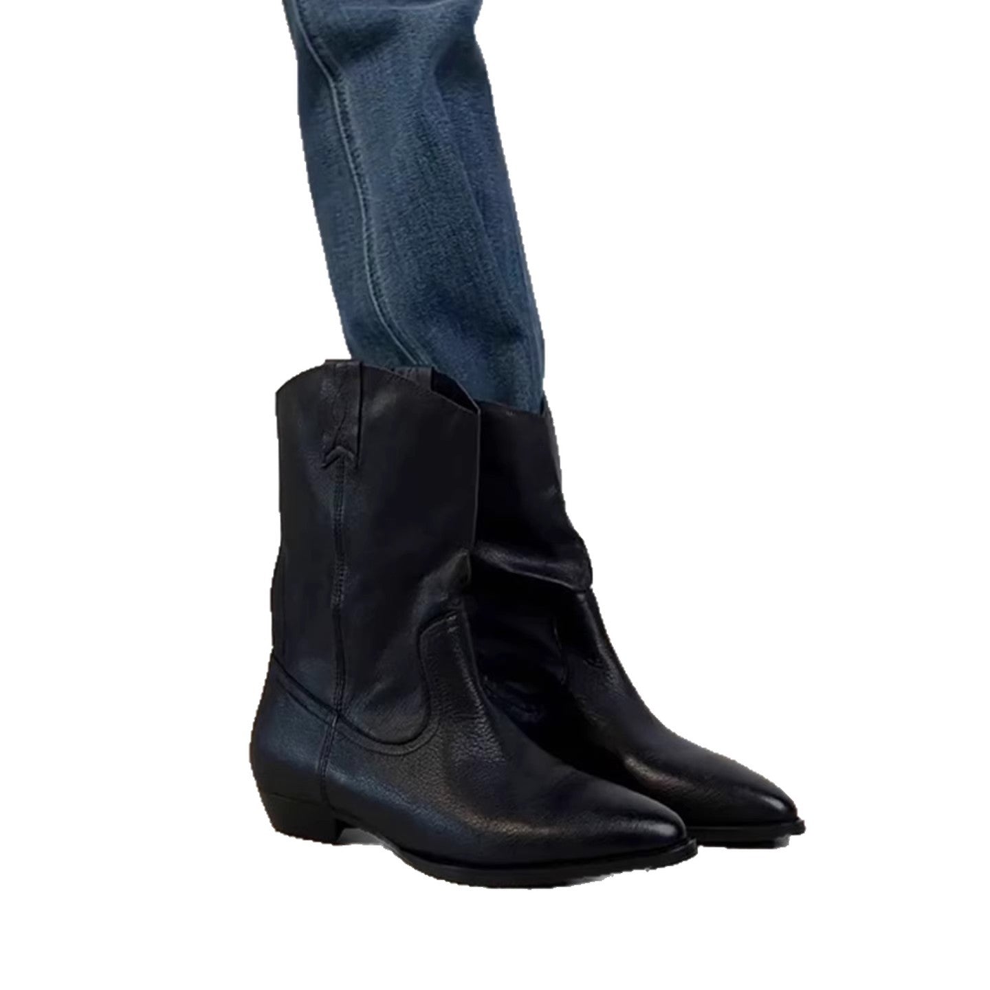 V Cut Slimming Temperament Ankle Retro Pointed Toe Simple Chunky Women's Leather Boots