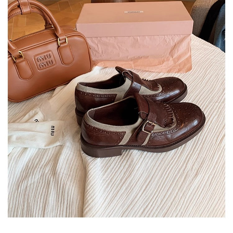 Version Heavy Retro Horse Carving Brogue Women's Fashion Shoes