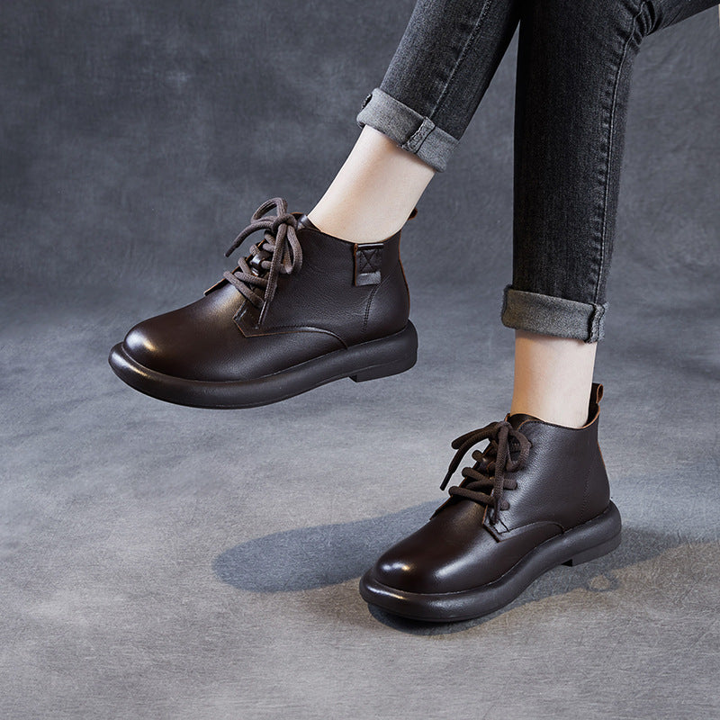 Women's Short Platform Martin Chunky Single Women's Leather Boots
