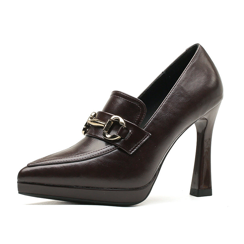 Women's Waterproof Platform Not Tired Feet High Pointed Stiletto Metal Buckle Women's Fashion Shoes