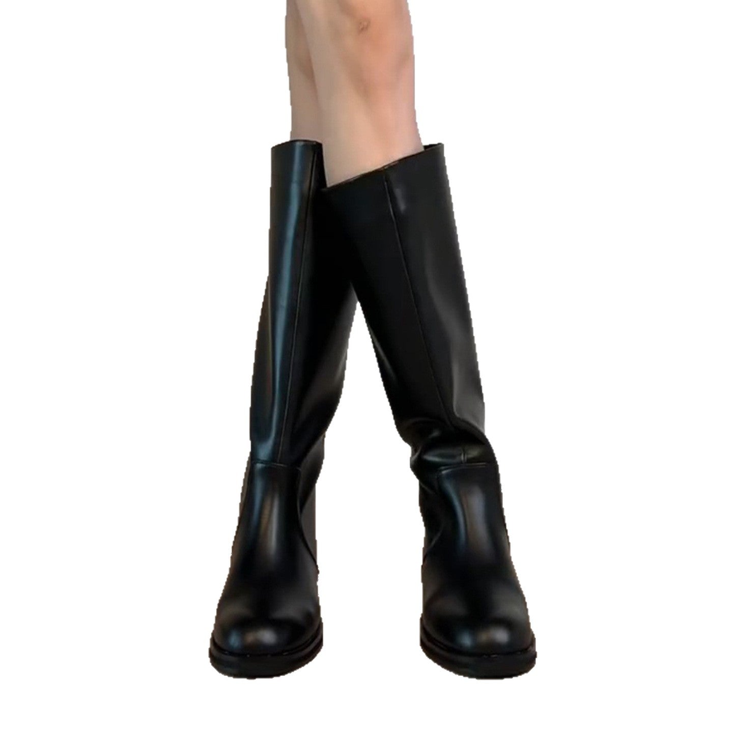 Version Retro Simple Not Over The Knee Big Tube Circumference Women's Leather Boots