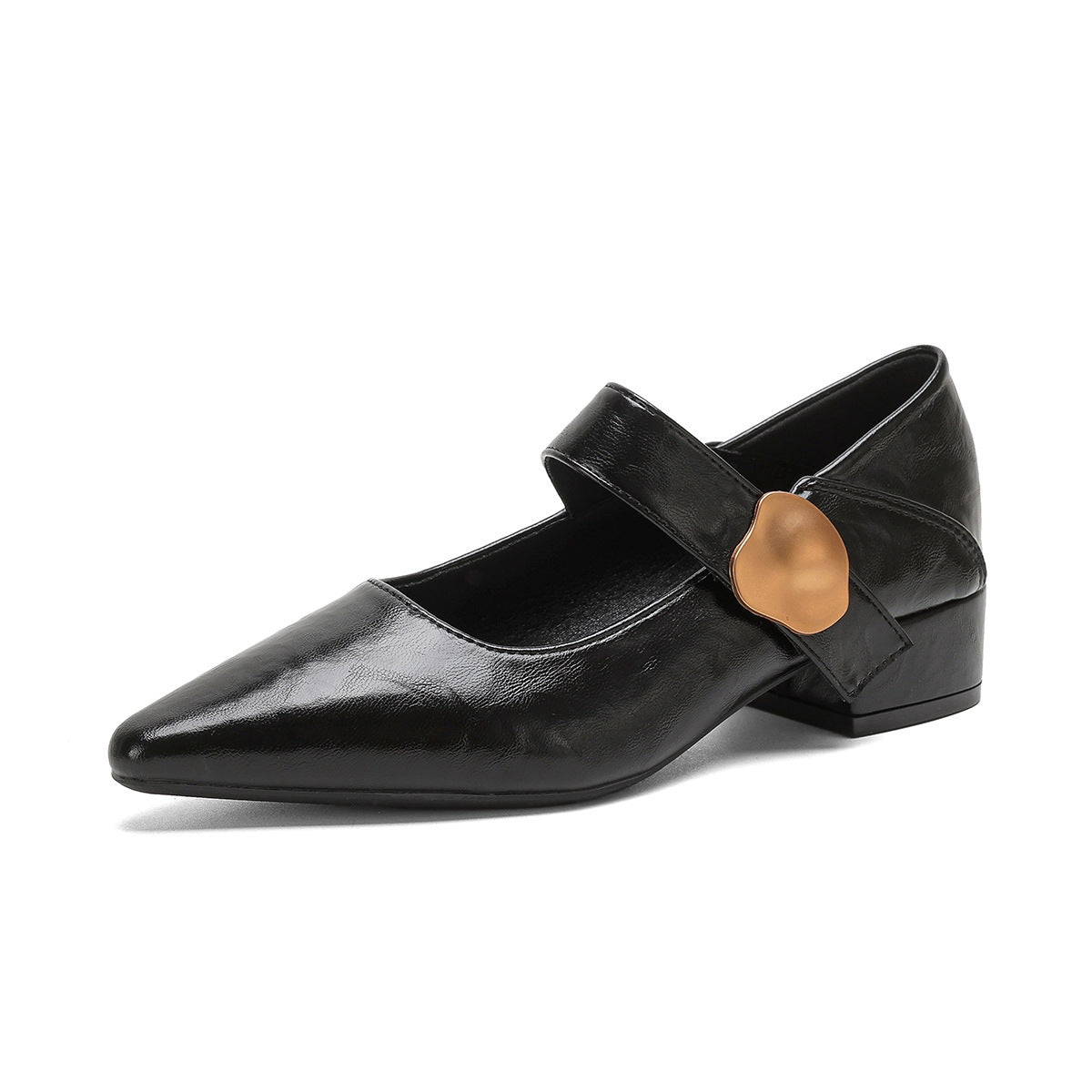 Women's Cowhide Mary Jane French Chunky Velcro Shallow Women's Fashion Shoes
