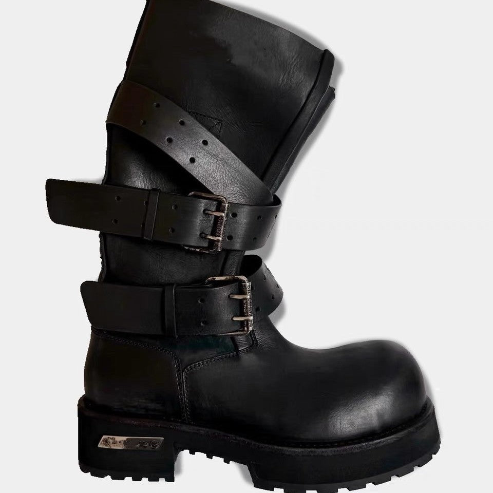 Women's Belt Buckle Poison Liquid Drawstring Big Tube Circumference Thick Boots