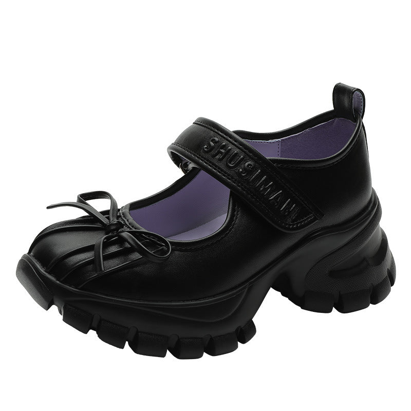 Women's Ballet Thick Bottom Velcro Pumps Low-cut Bowknot Mary Men's Shoes