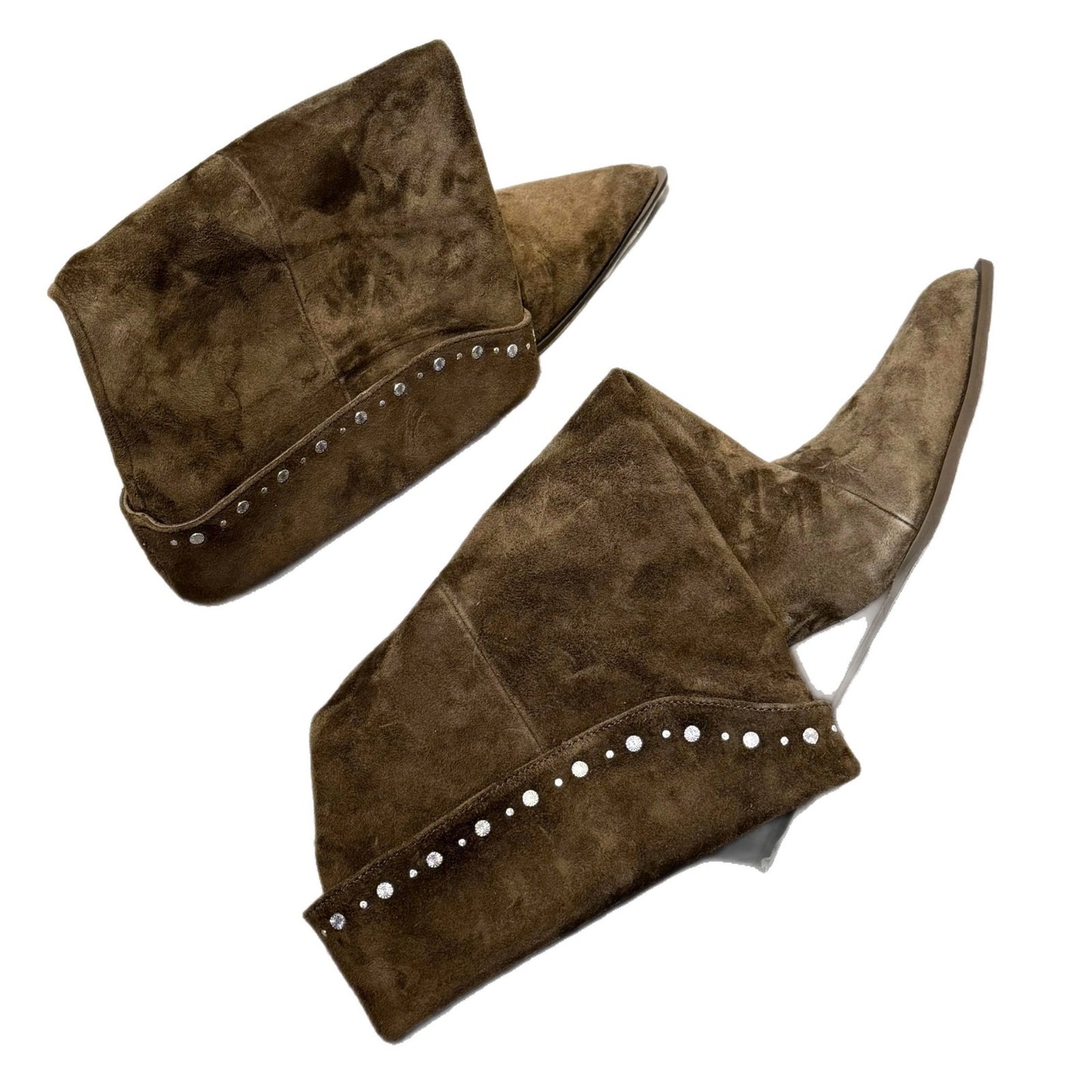 Rivet Suede Wedge Pointed Toe Skinny Western Cowboy Female Heels