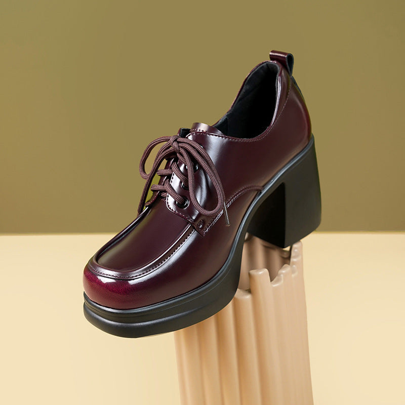 Women's Autumn Platform High Waterproof Genuine Bright British Women's Fashion Shoes