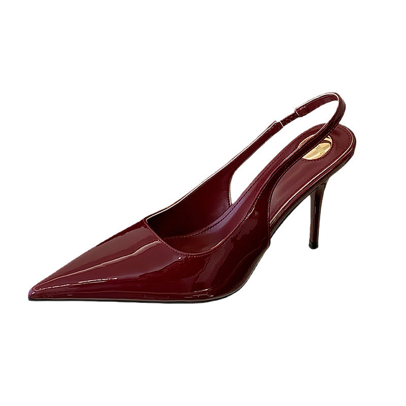 Women's High Sexy Red Patent Back Strap Shallow Mouth Heels
