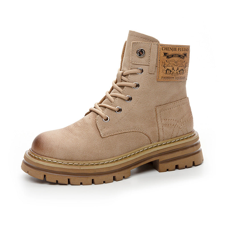 Women's Autumn Invisible Elevated Breathable Retro British Style Thick-soled Boots
