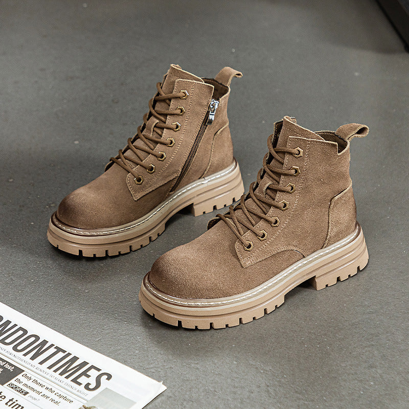 Women's Platform Martin Cotton Retro Worker Short British Frosted Boots