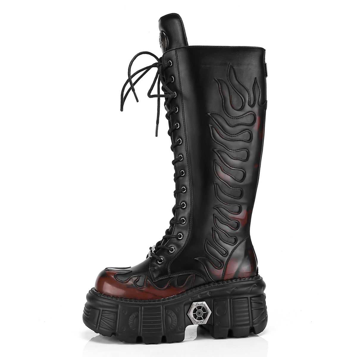 Thick Bottom Punk Black Flame Personality Tide Women's Leather Boots