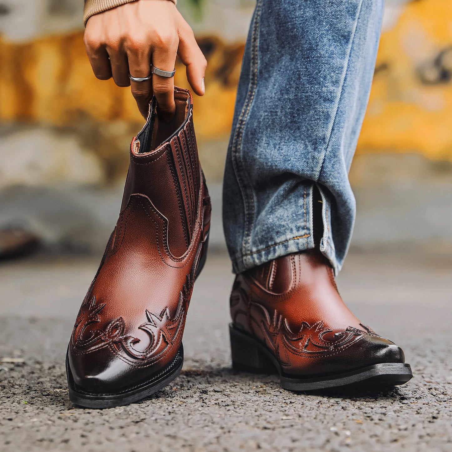 Women's & Men's Hand-rub Color Western Cowboy Neutral Zipper Men's Martin Boots
