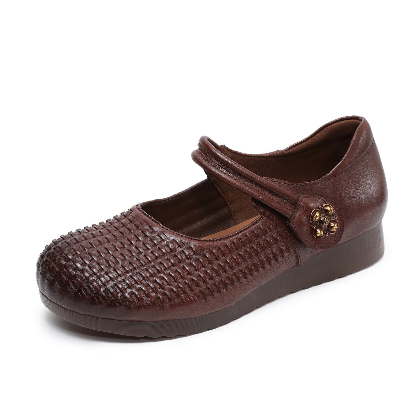 Women's Genuine Soft Bottom Flats Vintage Low-cut Pumps Hand-woven Mary Women's Casual Shoes