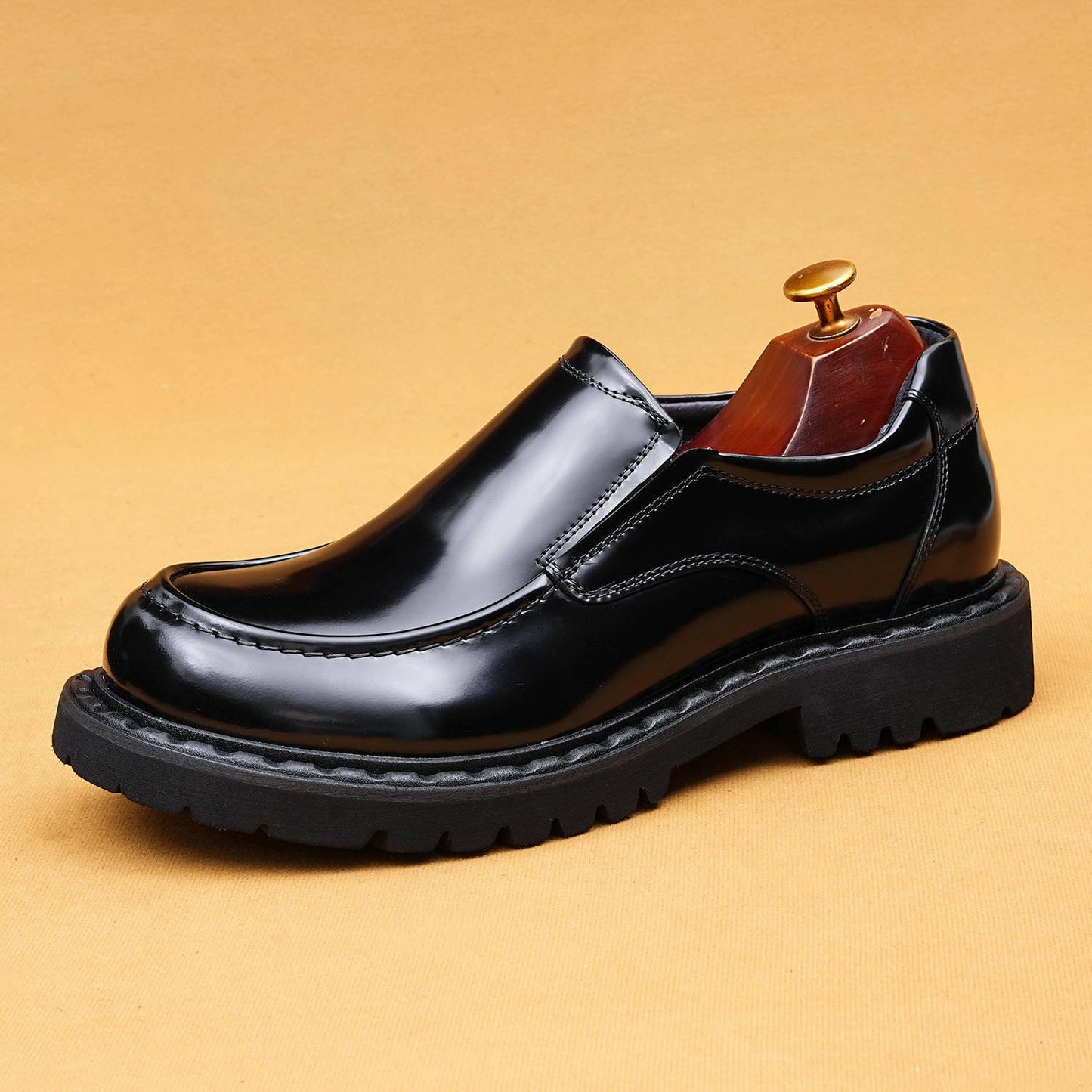 Men's Genuine England Style Glossy Slip-on Formal Wear Big Leather Shoes