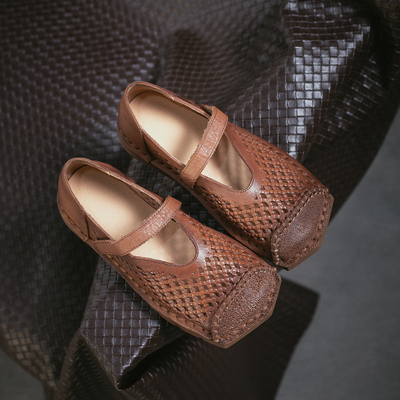 Women's Summer First Layer Cowhide Retro Style Flat Sandals