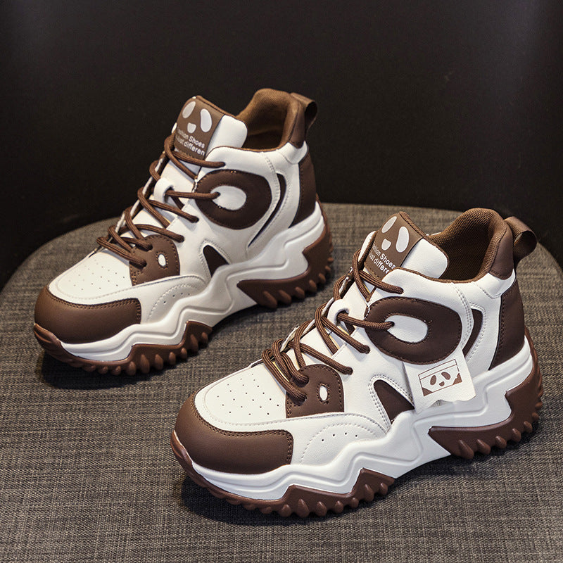 Women's Height Increasing Insole Platform Dad Autumn Explosion Board Black White Women's Casual Shoes