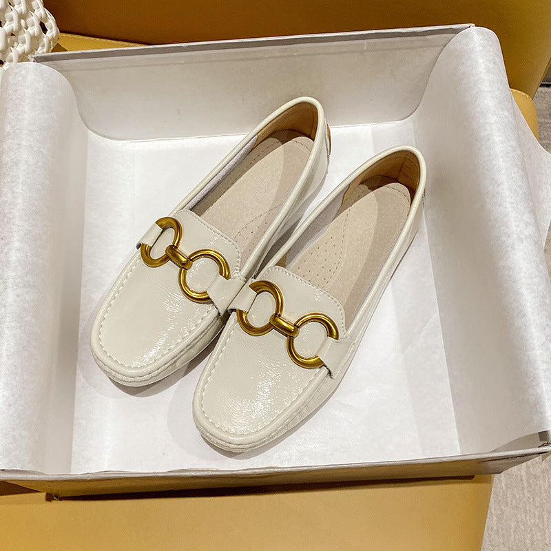 Calfskin Soft Bottom Surface Outer Wear Korean Slip-on Pumps Female Women's Casual Shoes
