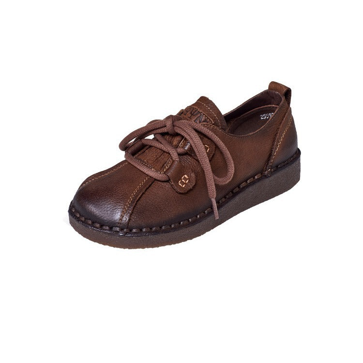 Women's Style Vintage Cowhide Flat-heeled Pumps Soft Women's Casual Shoes