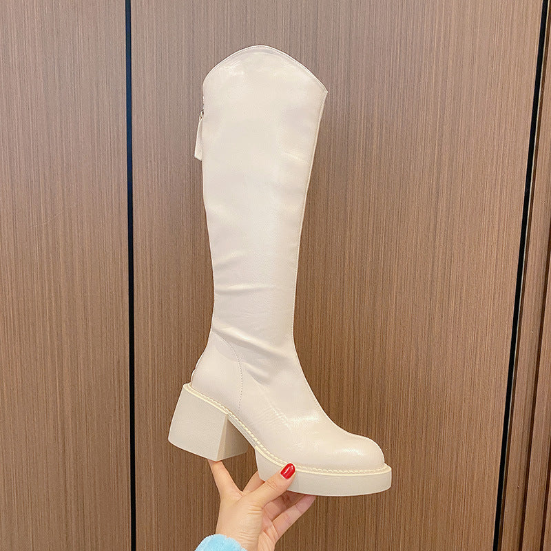 Women's British Style Cowboy Thick Increased Pointed Boots