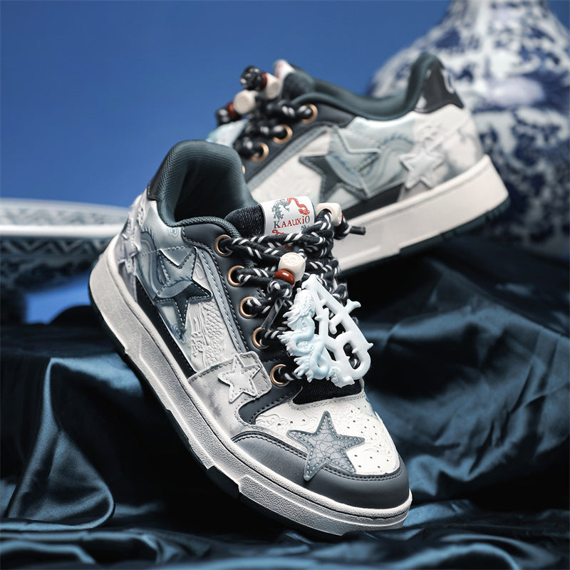 Men's National Fashion Small Dragon Limited Blue White Porcelain Platform Star Men's Casual Shoes
