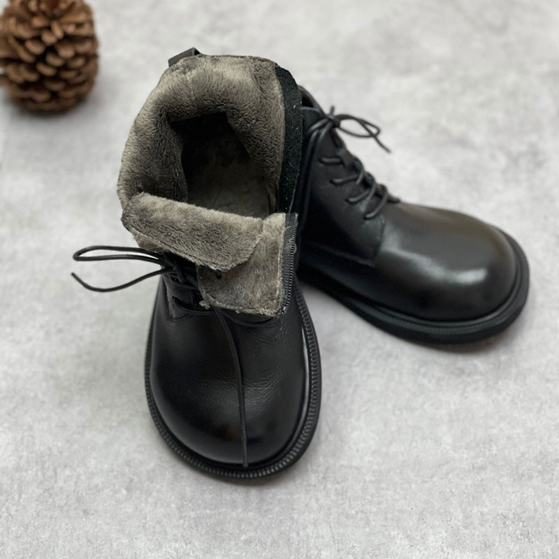 Women's Doll Head Artistic Retro Soft Bottom Side Zipper Women's Leather Boots