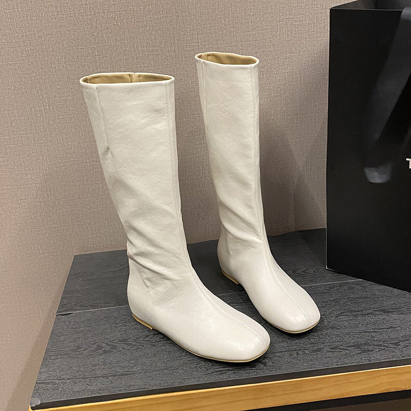 Women's Cowhide Version Invisible Elevated Long Tube Women's Leather Boots